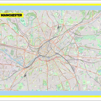 Map of Manchester with Neighborhoods, Streets, Roads, Highways and Parks - Laminated Wall Map Poster Print - Vivid Imagery with Bright Colors