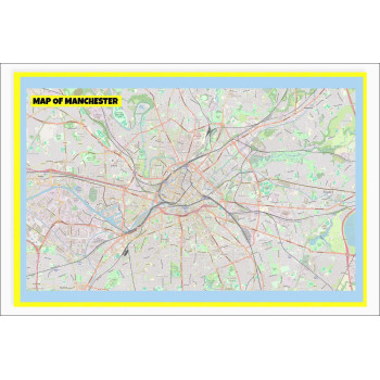 Map of Manchester with Neighborhoods, Streets, Roads, Highways and Parks - Laminated Wall Map Poster Print - Vivid Imagery with Bright Colors