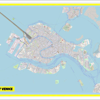 Map of Venice with Neighborhoods, Streets, Roads, Highways and Parks - Laminated Wall Map Poster Print - Vivid Imagery with Bright Colors