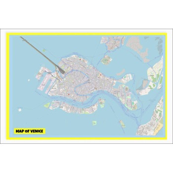Map of Venice with Neighborhoods, Streets, Roads, Highways and Parks - Laminated Wall Map Poster Print - Vivid Imagery with Bright Colors