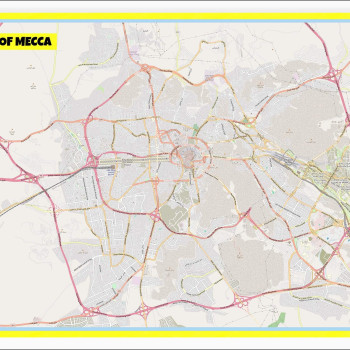 Map of Mecca with Neighborhoods, Streets, Roads, Highways and Parks - Laminated Wall Map Poster Print - Vivid Imagery with Bright Colors