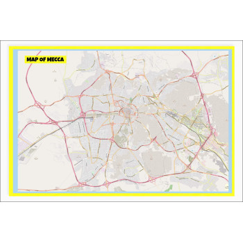 Map of Mecca with Neighborhoods, Streets, Roads, Highways and Parks - Laminated Wall Map Poster Print - Vivid Imagery with Bright Colors