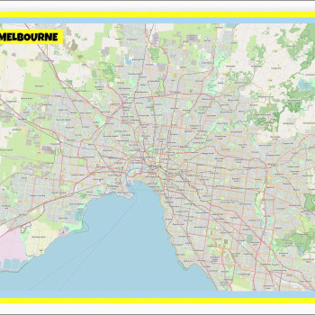 Map of Melbourne with Neighborhoods, Streets, Roads, Highways and Parks - Laminated Wall Map Poster Print - Vivid Imagery with Bright Colors