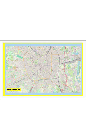 Map of Milan with Neighborhoods, Streets, Roads, Highways and Parks - Laminated Wall Map Poster Print - Vivid Imagery with Bright Colors