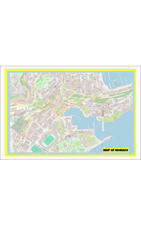 Map of Monaco with Neighborhoods, Streets, Roads, Highways and Parks - Laminated Wall Map Poster Print - Vivid Imagery with Bright Colors