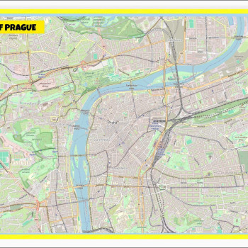 Map of Prague with Neighborhoods, Streets, Roads, Highways and Parks - Laminated Wall Map Poster Print - Vivid Imagery with Bright Colors