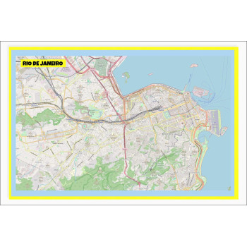 Map of Rio de Janeiro with Neighborhoods, Streets, Roads, Highways and Parks - Laminated Wall Map Poster Print