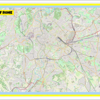 Map of Rome with Neighborhoods, Streets, Roads, Highways and Parks - Laminated Wall Map Poster Print - Vivid Imagery with Bright Colors