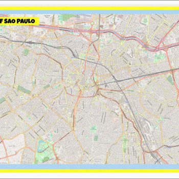 Map of Sao Paulo with Neighborhoods, Streets, Roads, Highways and Parks - Laminated Wall Map Poster Print - Vivid Imagery with Bright Colors