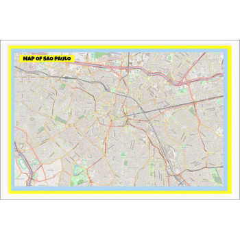 Map of Sao Paulo with Neighborhoods, Streets, Roads, Highways and Parks - Laminated Wall Map Poster Print - Vivid Imagery with Bright Colors