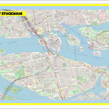Map of Stockholm with Neighborhoods, Streets, Roads, Highways and Parks - Laminated Wall Map Poster Print - Vivid Imagery with Bright Colors