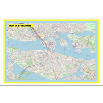 Map of Stockholm with Neighborhoods, Streets, Roads, Highways and Parks - Laminated Wall Map Poster Print - Vivid Imagery with Bright Colors