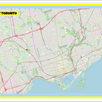 Map of Toronto with Neighborhoods, Streets, Roads, Highways and Parks - Laminated Wall Map Poster Print - Vivid Imagery with Bright Colors