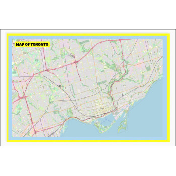 Map of Toronto with Neighborhoods, Streets, Roads, Highways and Parks - Laminated Wall Map Poster Print - Vivid Imagery with Bright Colors