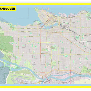 Map of Vancouver with Neighborhoods, Streets, Roads, Highways and Parks - Laminated Wall Map Poster Print - Vivid Imagery with Bright Colors