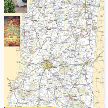 Map of Missippissi Large Detailed Roads and Highways, Map of Missippissi State with All Cities, Parks and Landmarks - Laminated Wall Map