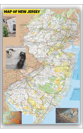 Map of New Jersey Large Detailed Roads and Highways, Map of New Jersey State with All Cities, Parks and Landmarks - Laminated Wall Map Poster