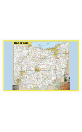 Map of Ohio Large Detailed Roads and Highways, Map of Ohio State with All Cities, Parks and Landmarks - Laminated Wall Map Poster Print