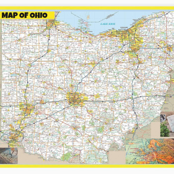 Map of Ohio Large Detailed Roads and Highways, Map of Ohio State with All Cities, Parks and Landmarks - Laminated Wall Map Poster Print