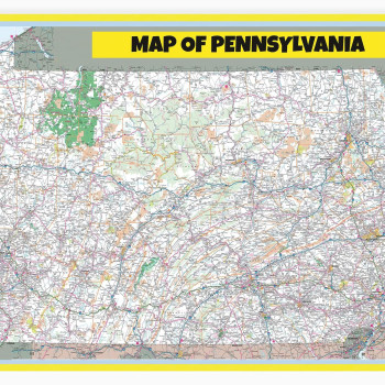 Map of Pennsylvania Large Detailed Roads and Highways, Map of Pennsylvania State with All Cities, Parks and Landmarks - Laminated Wall Map