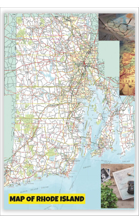 Map of Rhode Island Large Detailed Roads and Highways, Map of Rhode Island State with All Cities, Parks and Landmarks - Laminated Wall Map