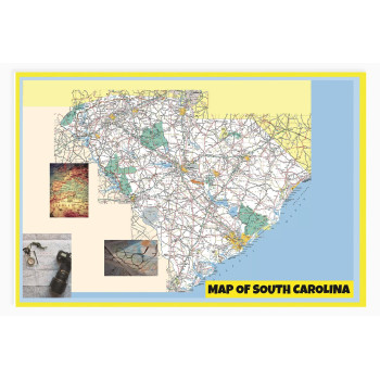 Map of South Carolina Large Detailed Roads and Highways, Map of South Carolina State with All Cities, Parks and Landmarks - Laminated Wall Map