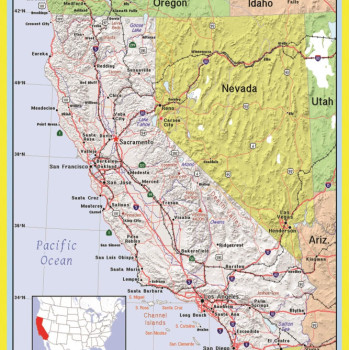 Map of California Style C  - Laminated Wall Map Poster Print Perfect for Classrooms and Homes - Vivid Imagery with Bright Colors