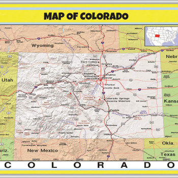 Map of Colorado Style C - Laminated Wall Map Poster Print Perfect for Classrooms and Homes - Vivid Imagery with Bright Colors
