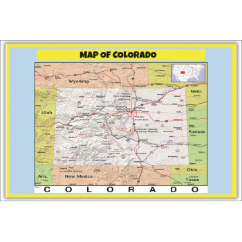Map of Colorado Style C - Laminated Wall Map Poster Print Perfect for Classrooms and Homes - Vivid Imagery with Bright Colors