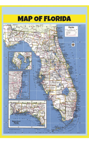 Map of Florida Style B - Laminated Wall Map Poster Print Perfect for Classrooms and Homes - Vivid Imagery with Bright Colors