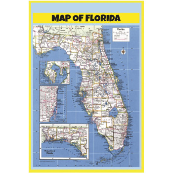 Map of Florida Style B - Laminated Wall Map Poster Print Perfect for Classrooms and Homes - Vivid Imagery with Bright Colors