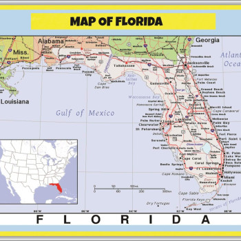 Map of Florida Style C - Laminated Wall Map Poster Print Perfect for Classrooms and Homes - Vivid Imagery with Bright Colors