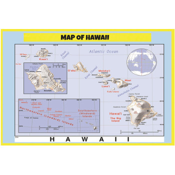 Map of Hawaii Style C  - Laminated Wall Map Poster Print Perfect for Classrooms and Homes - Vivid Imagery with Bright Colors