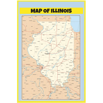 Map of Illinois Style B  - Laminated Wall Map Poster Print Perfect for Classrooms and Homes - Vivid Imagery with Bright Colors
