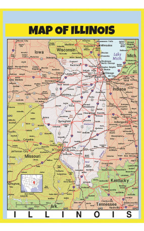 Map of Illinois Style C - Laminated Wall Map Poster Print Perfect for Classrooms and Homes - Vivid Imagery with Bright Colors