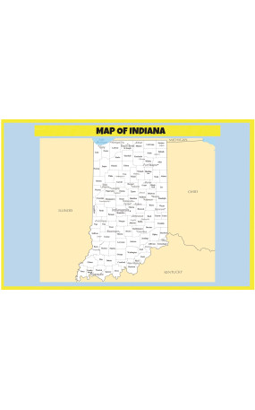 Map of Indiana  - Laminated Wall Map Poster Print Perfect for Classrooms and Homes - Vivid Imagery with Bright Colors