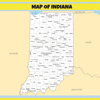 Map of Indiana  - Laminated Wall Map Poster Print Perfect for Classrooms and Homes - Vivid Imagery with Bright Colors