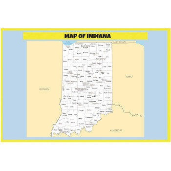 Map of Indiana  - Laminated Wall Map Poster Print Perfect for Classrooms and Homes - Vivid Imagery with Bright Colors