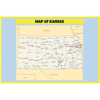 Map of Kansas - Laminated Wall Map Poster Print Perfect for Classrooms and Homes - Vivid Imagery with Bright Colors