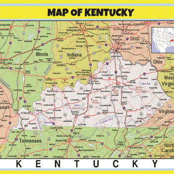 Map of Kentucky Style C  - Laminated Wall Map Poster Print Perfect for Classrooms and Homes - Vivid Imagery with Bright Colors