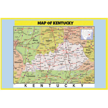 Map of Kentucky Style C  - Laminated Wall Map Poster Print Perfect for Classrooms and Homes - Vivid Imagery with Bright Colors