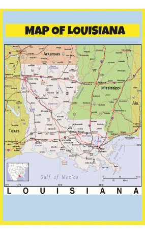 Map of Louisiana Style C  - Laminated Wall Map Poster Print Perfect for Classrooms and Homes - Vivid Imagery with Bright Colors