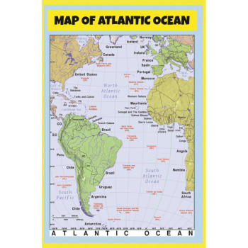 Map of Atlantic Ocean - Laminated Wall Map Poster Print Perfect for Classrooms and Homes - Vivid Imagery with Bright Colors