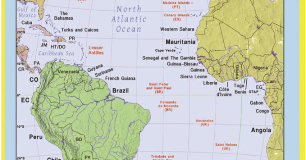 Map of Atlantic Ocean - Laminated Wall Map Poster Print Perfect for ...