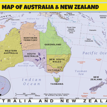 Map of Australia & New Zealand - Laminated Wall Map Poster Print Perfect for Classrooms and Homes - Vivid Imagery with Bright Colors