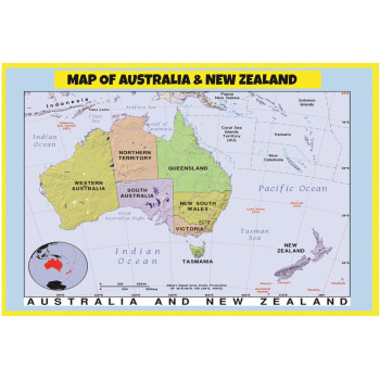 Map of Australia & New Zealand - Laminated Wall Map Poster Print Perfect for Classrooms and Homes - Vivid Imagery with Bright Colors