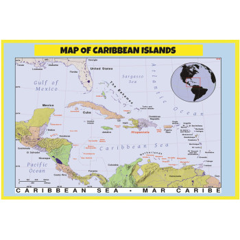 Poster of Caribbean Islands - Laminated Wall Poster Print Perfect for Classrooms and Homes - Vivid Imagery with Bright Colors