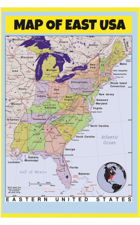 Map of East USA - Laminated Wall Map Poster Print Perfect for Classrooms and Homes - Vivid Imagery with Bright Colors