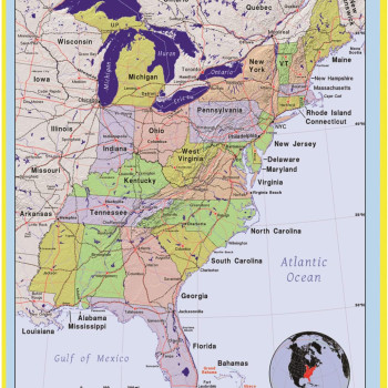 Map of East USA - Laminated Wall Map Poster Print Perfect for Classrooms and Homes - Vivid Imagery with Bright Colors