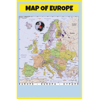 Map of Europe Style B - Laminated Wall Map Poster Print Perfect for Classrooms and Homes - Vivid Imagery with Bright Colors